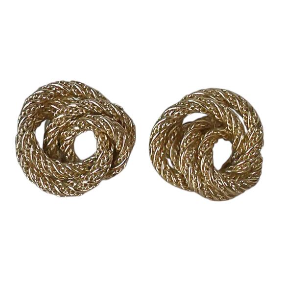 1980s Textured Rope Gold Plate Twisted Love Knot Post Back Stud Earrings - Picture 1 of 3